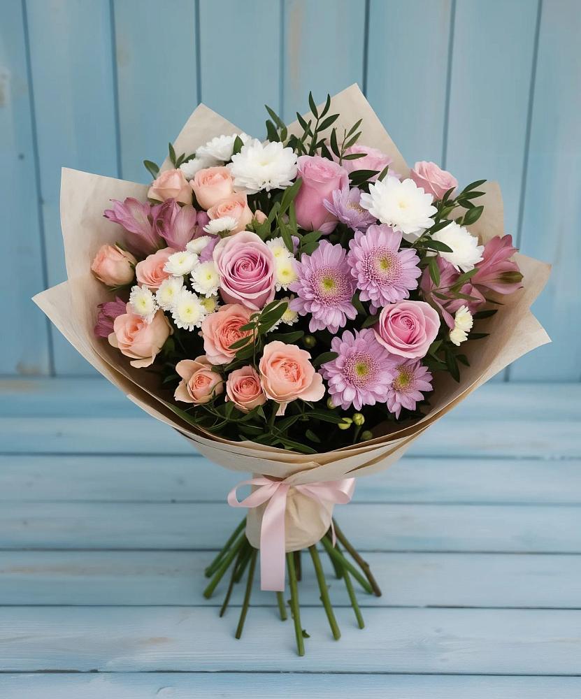 Букет цветов из: Хризантемы, Розы и Альстромерии в Кузнецово