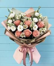 Букет цветов из:  Розы, Альстромерии и Лизиантусы в Кузнецово