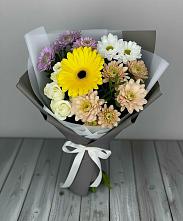 Букет цветов из:  Розы, Герберы и Хризантемы в Кузнецово