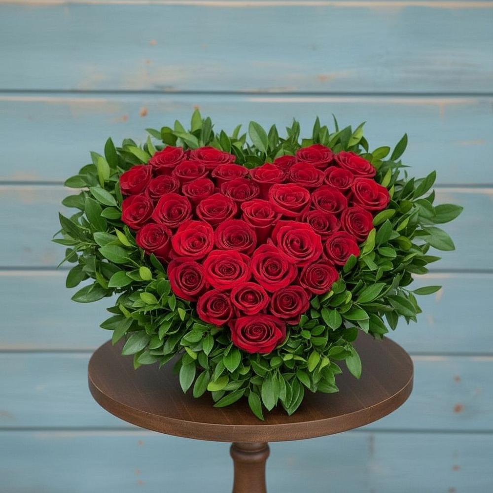 Цветочная композиция из Розы в виде сердца в Кузнецово