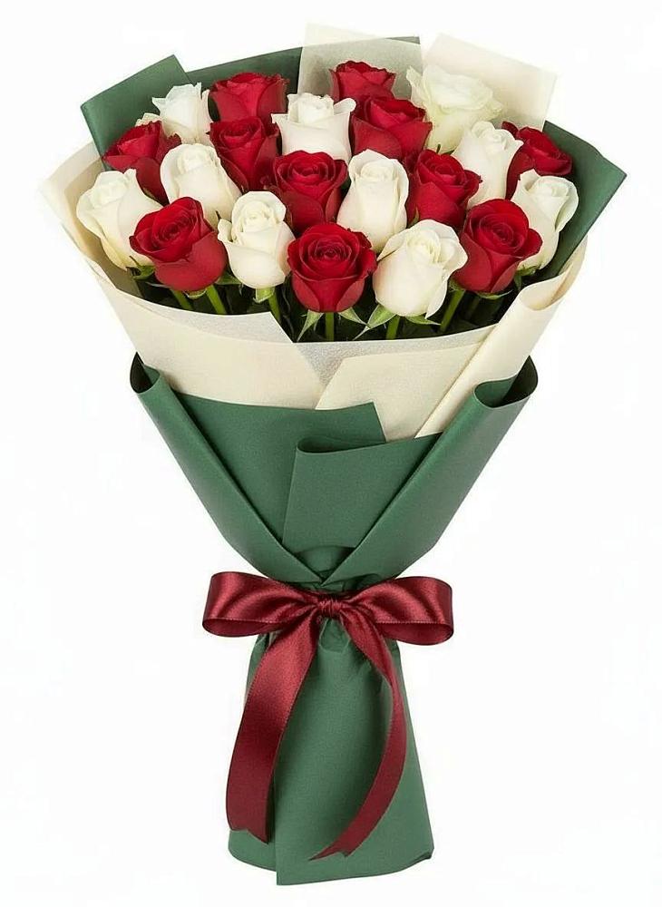 Букет Микс из красных и белых роз в Кузнецово
