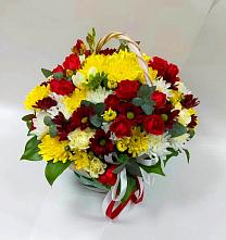 Цветочная композиция из Хризантемы и Розы в корзине в Кузнецово
